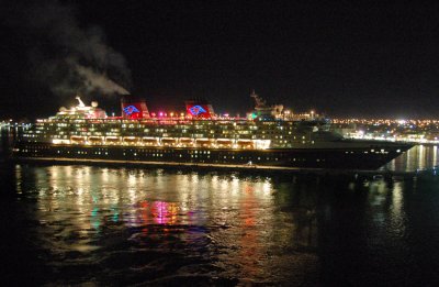 Nightshot of Disney Cruiseline ship