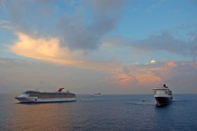 Three ships greeting the sunrise