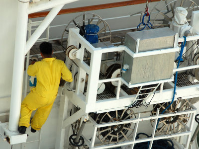Maintenance on the ship's exterior