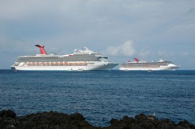 Two carnival ships neat the Cayman Islands