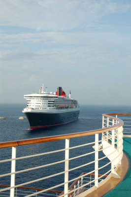 Queen Mary 2 following another ship