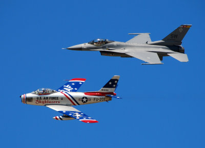 Modern day F-16 and Vietnam era F-86-Sabre