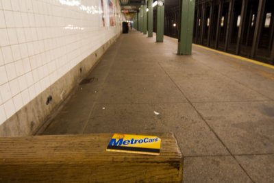 MetroCard on subway bench