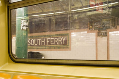 South Ferry sign from line 1 subway car