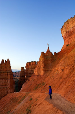 Yukiko looking at sunrise from Navajo Trail