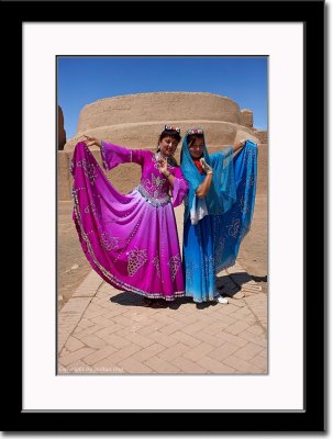 Uygur Girls Wearing Blue and Violet at the Ancient City of Gaochang