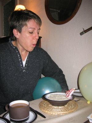 Blowing out my birthday porridge candle