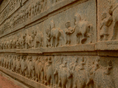 Wall of sculptures