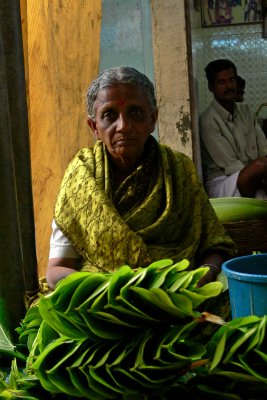 Lady in yellow and green