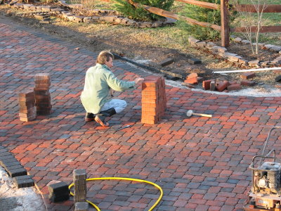 Gus and I swapped out some red pavers for a better blend