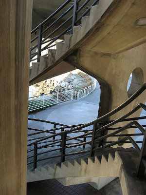 Looking down circular stairway