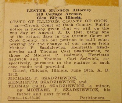 Official Family Name Change 1943