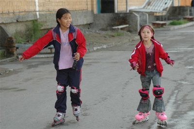 Tuvan and Russian girl skaters, Kyzyl