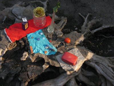 Stump With Offerings and photograph