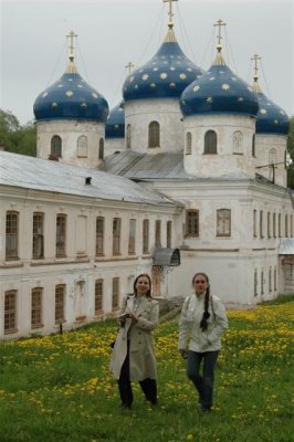 Girls In Novgorod with Church Domes