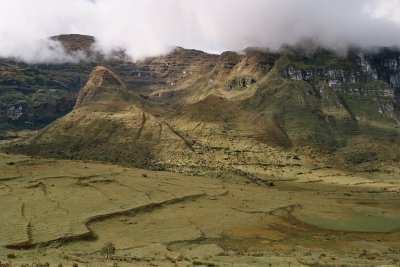 Ancient terracing surrounds Laguna Huayabamba