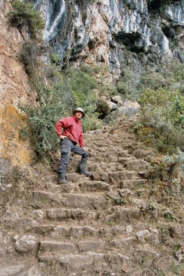 John climbing the Inca stairway leading to Bolivar