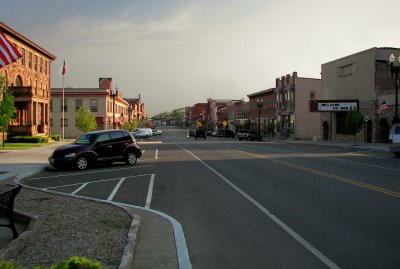 DOWNTOWN MEDINA, standing at the old NY Central RR tracks, looking north on Main St.