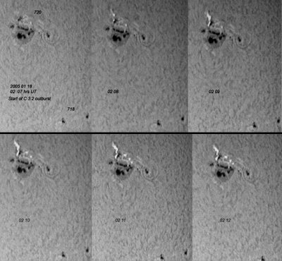 20050118 02:07 hrs UT solar Ha solarMax40 evoloution of Class C3.2 flare assoc with 720