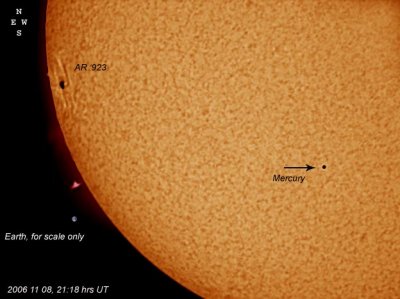 20061108 21:18 hrs UT solar Ha SolarMax40 transit of mercury