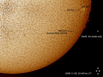 20061108 23:48 hrs UT Stellarvue 80 753 Ha SolarMax40 IRC, Transit of Mercury