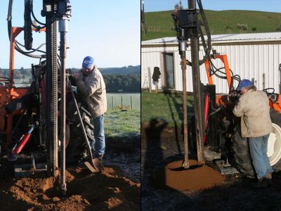Drilling a hole for the pier with a 500mm auger.