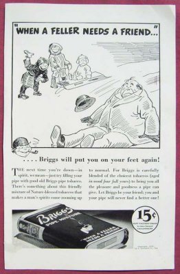 Briggs Pipe Tobacco ad from 1937
