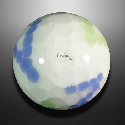 Brad's dimpled golf ball look is the base of this marble, alternately using green and blue dimples to form multiple Z's.  Fore!!