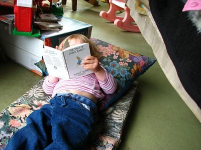 Then she settled into a deep read of her favorite book.