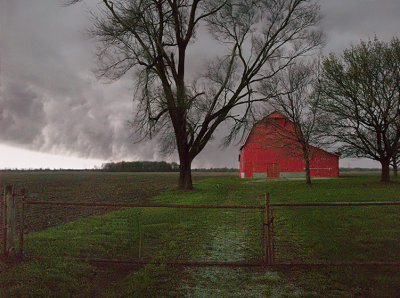 Red Barn at Edge of Storm