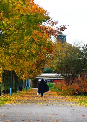 Muslim woman and autumn trees