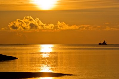 Ship in sunset