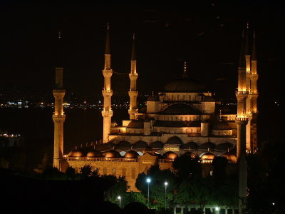 Blue mosque at night