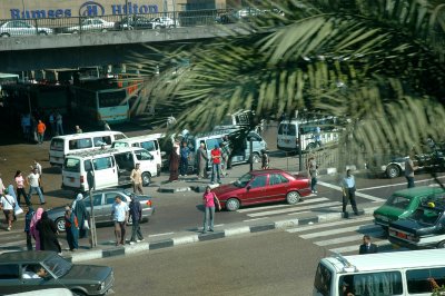 traffice outside Ramses Hilton