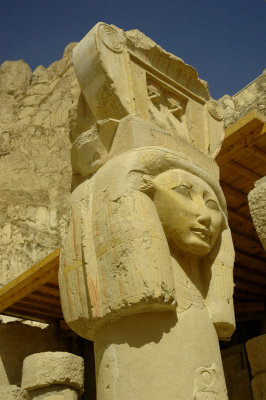 in the Hathor Chapel, each of the 12 columns is topped by the goddess' image