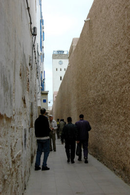 narrow street leading to Essaouira's clock tower
