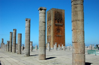 only the re-erected, shattered pillars testify to the grand plans of Al-Mansour