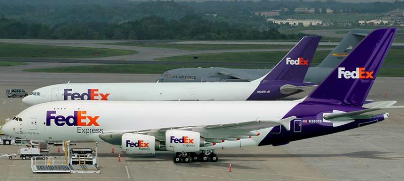FedEx A380 sitting at BNAs cargo ramp