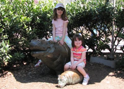 Kate & Ava on the hippos in the children's zoo.