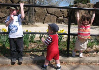 Ben, Daniel, & Ava by the giraffes.