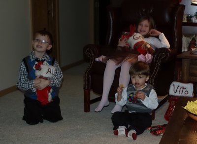 Alec, Greta and Vito with their Santa Sockings