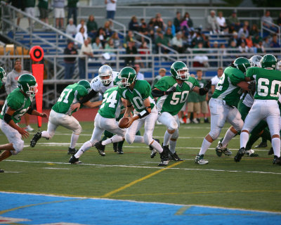 Seton's offensive line doing a great job as James Haranek prepares to hand off to Chris Perry