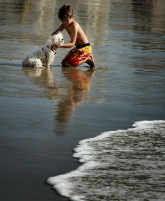 Boy and dog at Laguna Beach