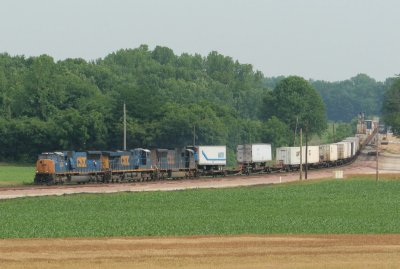 SB intermodal passing construction of a new siding at Smith.