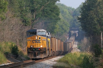 A NB empty coal train pulls the grade south of Guthrie.