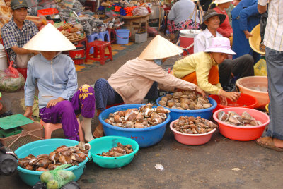 Seafood vendors in market