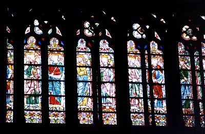 Inside Notre Dame stained glass windows