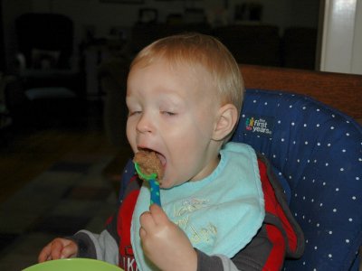 Brooks' first bite of Coco Wheat
