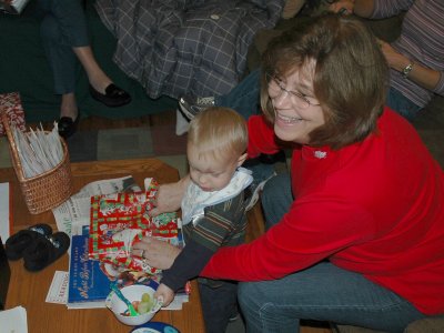 Brooks and Nana open gifts