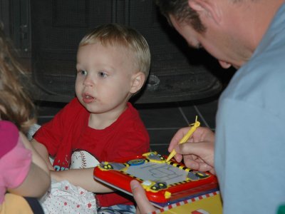Dad checks out Brooks' gift
